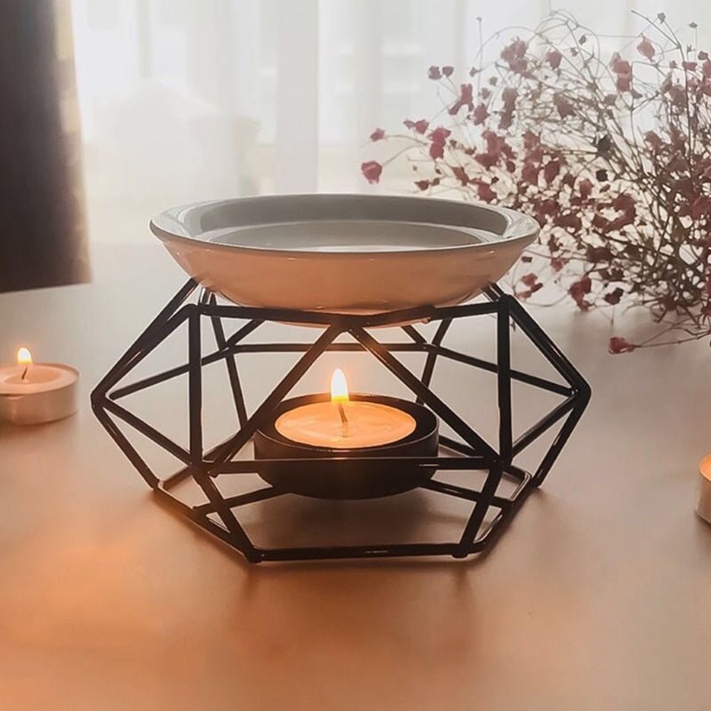 Black Geometric Ceramic Essential Oil/Wax Melt Burner Warmer